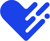 A blue geometric heart shape with three lines extending from the right side, resembling a stylized hand or motion, symbolizing compassionate primary care in Tallahassee, FL.